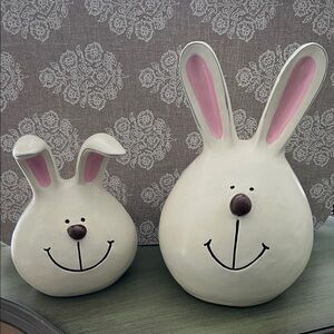 Hard Resin Bunny Head Set with Pink Ear Accents